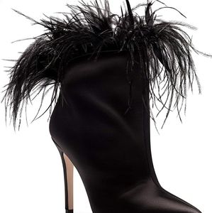 Nwob satin bootie with feathers